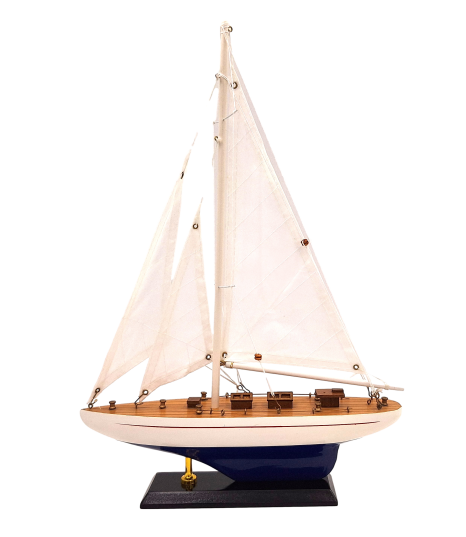 Medinis burlaivio modelis 42 cm – jūrinė interjero dekoracija, dovana