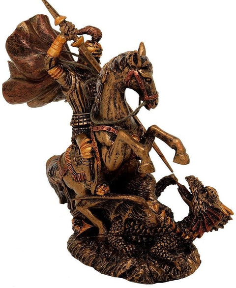 Šv. Jurgio statulėlė su drakonu, vario atspalvio, 13 cm