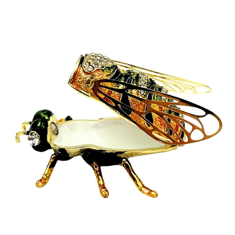 Bičių formos kristalais dekoruota metalinė juvelyrikos dėžutė