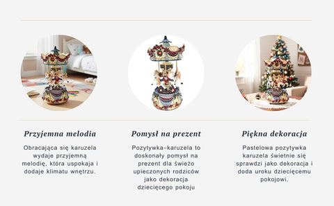 Muzikinė karuselė 18 cm su besisukančiais žirgeliais, Kalėdų melodija