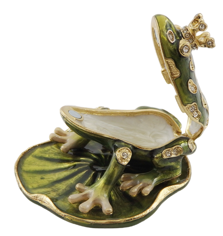 Emaliuota metalinė dėžutė su kristalais „Varlė“ – papuošalams, dovana