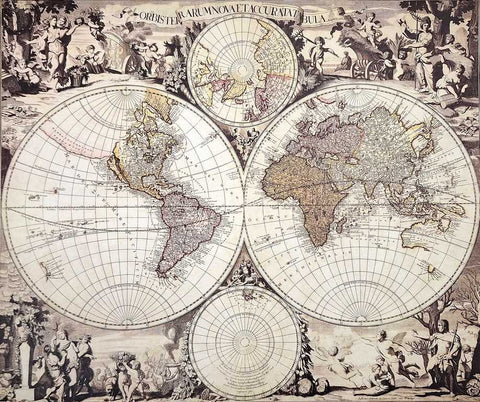 Istorinis pasaulio žemėlapis (1686) – Gerard Valck reprodukcija