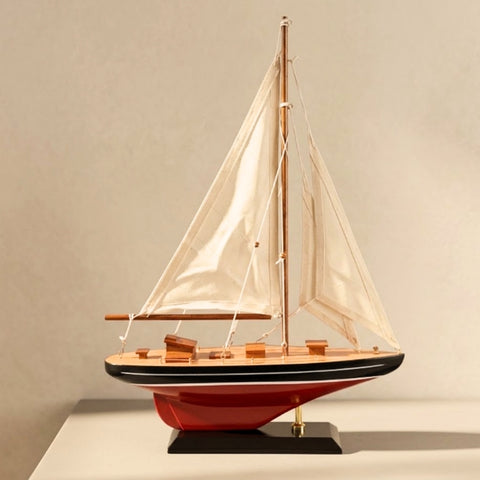 Medinis burlaivio modelis 30x42 cm – elegantiška jachtos dekoracija