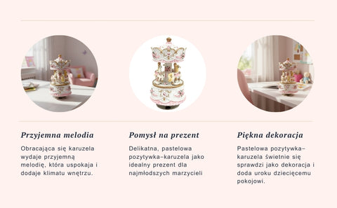 Muzikinė dėžutė karuselė su žirgeliais – pastelinė rožinė, Dangaus pilis