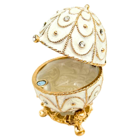Fabergé stiliaus emalinis kiaušinis – juvelyrinė dėžutė su kristalais