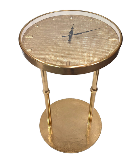 Elegantiškas auksinis metalinis staliukas su laikrodžiu 40×40×60