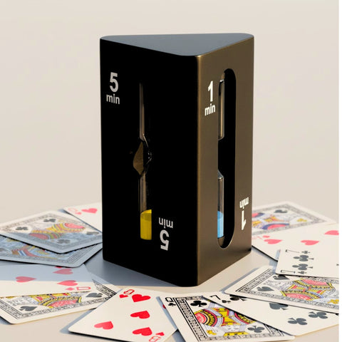 3-in-1 smėlio laikmatis 1–3–5 min, juodas MDF kubas, modernus interjerui