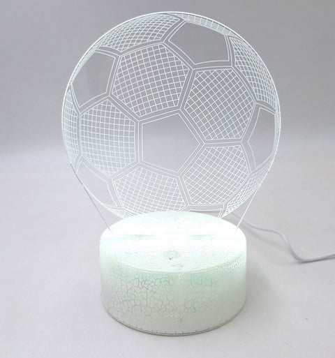 3D naktinė lempa futbolo kamuolio formos su baltu LED apšvietimu, krekingo tekstūros balta bazė ir USB laidas