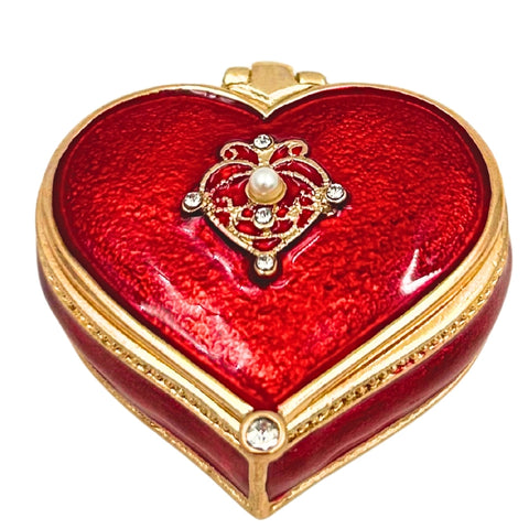 Raudona širdies formos papuošalų dėžutė su kristalais, romantiškai dovanai