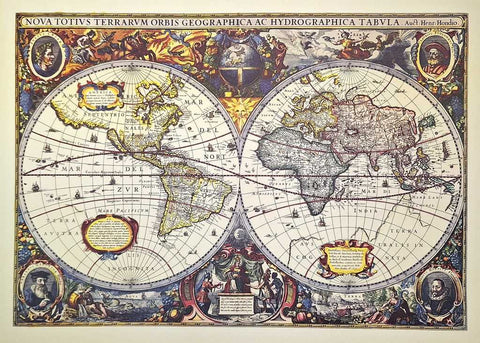 Pasaulio žemėlapis (1630) – H. Hondius, istorinis atspaudas sienai