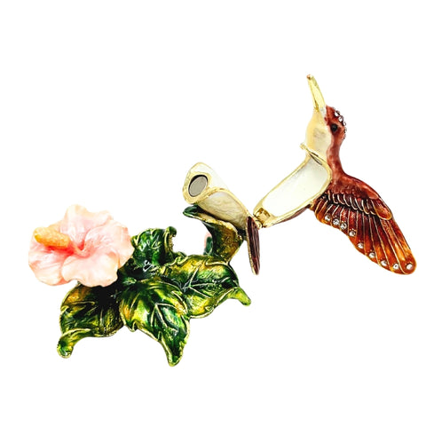 Kristalais dekoruota kolibrio formos atidaroma papuošalų dėžutė