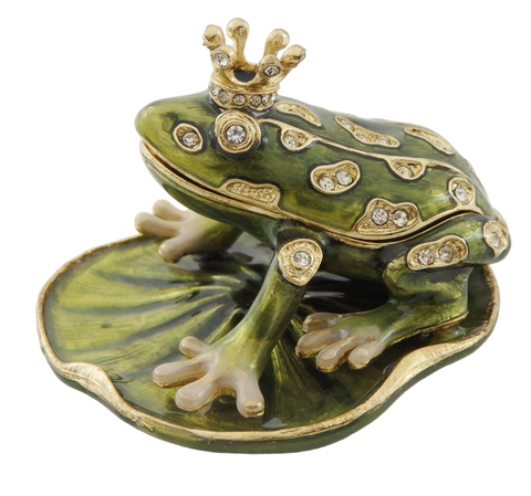 Emaliuota metalinė dėžutė su kristalais „Varlė“ – papuošalams, dovana