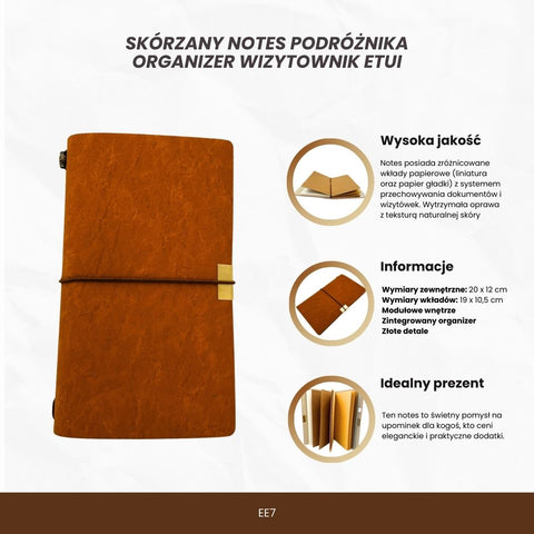 Odinis kelioninis užrašų knygos organizeris su kortelių ir paso dėklu
