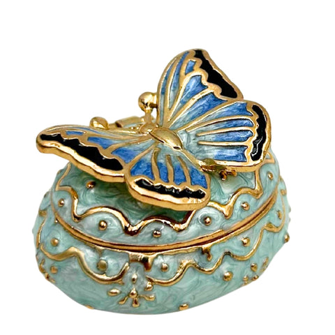 Metalinė drugelio formos papuošalų dėžutė su kristalais, emaliuota