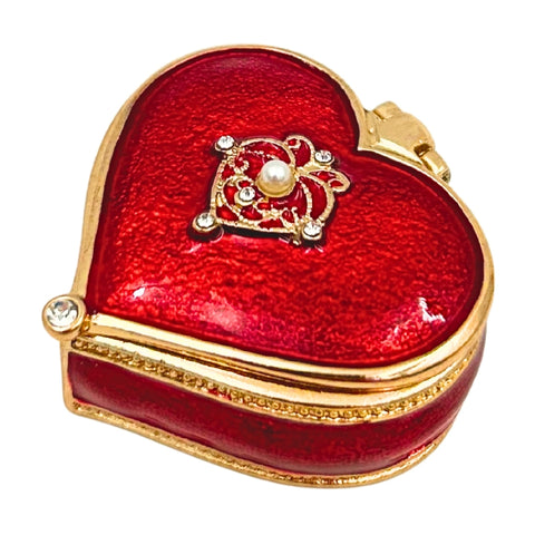 Raudona širdies formos papuošalų dėžutė su kristalais, romantiškai dovanai