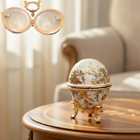 Faberžė stiliaus papuošalų dėžutė – metalinė, su kristalais, emaliuota, dovana