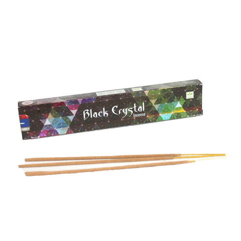 Smilkalai Black Crystal rudi aromatiniai lazdelių rinkinys su geometriniu spalvotu dėžučių dizainu, trys lazdos išdėstytos iš arti