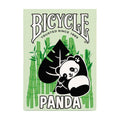 Kortų kaladė Bicycle Panda — žalia su bambukų fone, priekinis dėklo dizainas su miela panda ikona