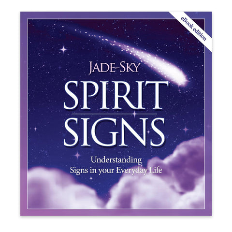 Knyga Spirit Signs autorės Jade‑Sky, violetinis viršelis su kometa ir debesimis, eBook leidimo viršelis