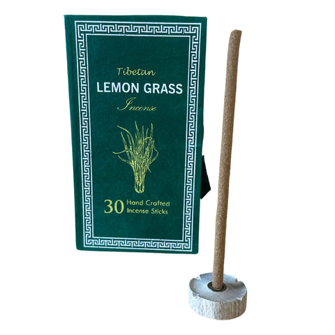 Smilkalai Lemon Grass Tibeto, rankų darbo, žalia 30 vnt. pakuotė, viena ruda lazdelė stovinti mediniame laikiklyje