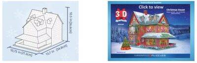 3D Kalėdų namas – 1100 dalių dėlionė, šventinė dekoracija suaugusiems ir vaikams