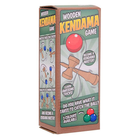 Medinė Kendama 19 cm su spalvotu kamuoliuku – įgūdžių žaislas vaikams 4+