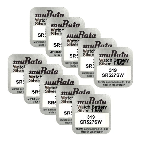 Murata 319 SR527 sidabro oksido laikrodžių baterijos, 10 vnt.