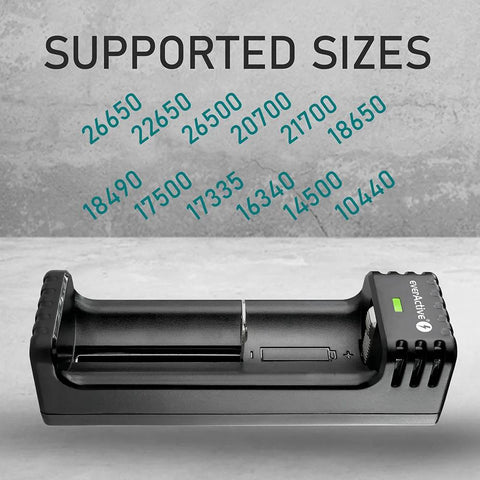 everActive USB‑C ličio jonų baterijų įkroviklis 18650/21700 su apsaugomis