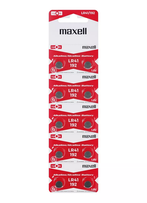 Maxell LR41 (AG3) 3V šarminės mygtukinės baterijos, 10 vnt.