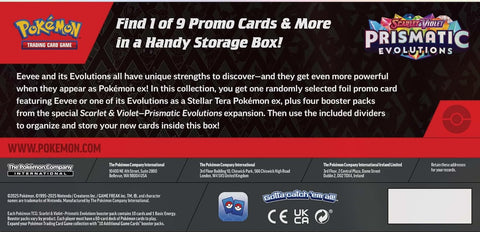 Pokémon TCG Prismatic Evolutions staigmenos dėžutė su Eevee ex promo