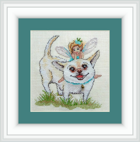 NeoCraft siuvinėjimo kryželiu rinkinys „Šuo ir fėja“, 11×15 cm