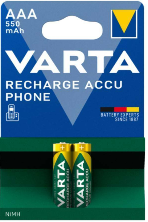 Varta įkraunamos NiMH AAA 550mAh baterijos telefonams 2 vnt.
