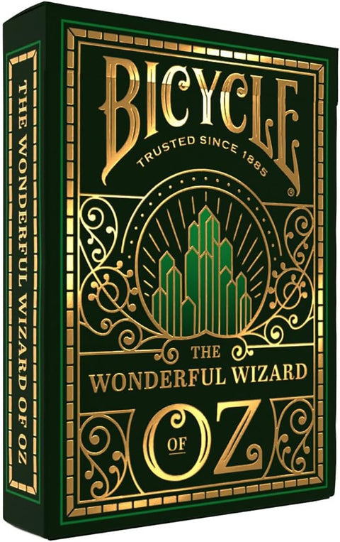 Bicycle kortos The Wonderful Wizard of Oz – žalia dėžutė su aukso folija, dekoratyvi reljefinė priekinė ir šoninė pusė