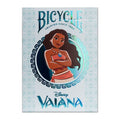 Bicycle Vaiana kortų kaladė su holografine mėlyna dėžute, priekinis vaizdas žaismingu Vaianos portretu