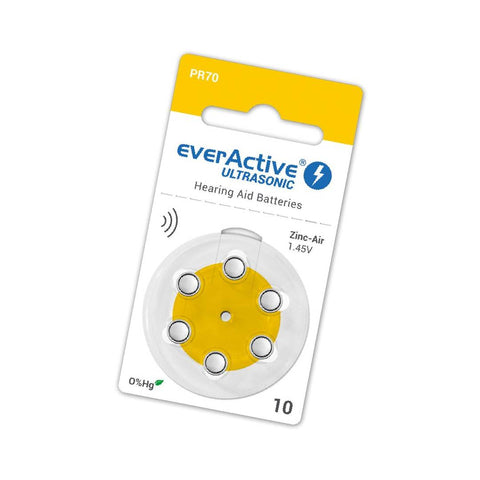 Everactive Ultrasonic 10 (PR70) klausos aparatų baterijos, 6 vnt.