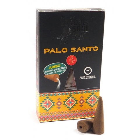 Palo Santo smilkalų konai, juodi jumbo backflow konai prieš dėžutę su spalvotu etniniu raštu, ilgai degantys