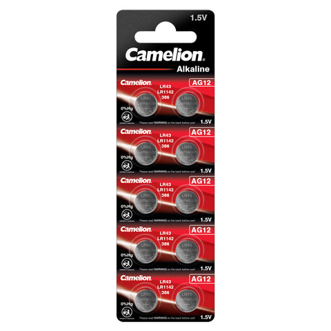 Camelion AG12 LR43 386 1,5V šarminės mygtukinės baterijos, 10 vnt.