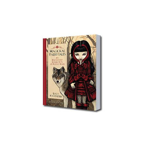 knyga Magickal Faerytales su raudona suknele pasipuošusia mergina ant viršelio ir vilku, puiki dovanai
