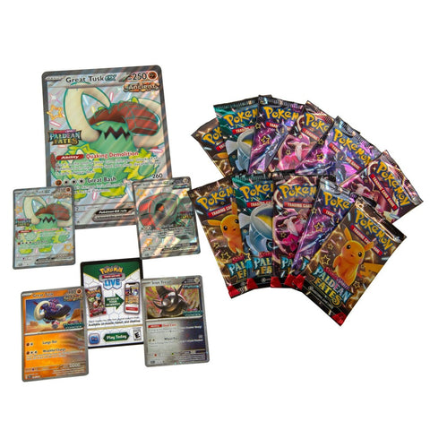 Pokémon TCG Paldean Fates rinkinys: Great Tusk ex & Iron Treads ex +11 pakelių