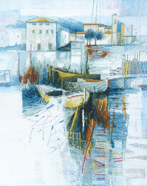Siuvinėjimo kryželiu rinkinys Prieplauka, su spaudu ir karoliukais, 24x30 cm