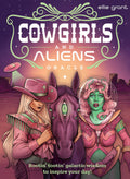 Orakulo kortos Cowgirls and Aliens (Ellie Grant) viršelis — rožinė ir violetinė iliustracija su kovboje, žalia ateive ir vienakiu arkliu, galerijos viršelis variantas