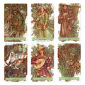 Tarot kortos Robin Hood kolekcija — galerijos peržiūrai: šeši žemės tonų dizainai su pagrindiniais personažais