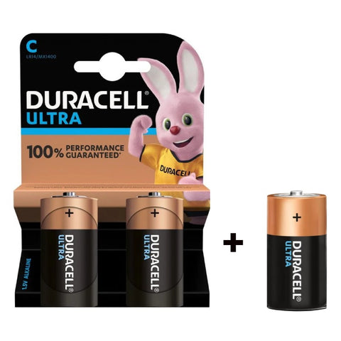 Duracell Ultra C LR14 šarminės baterijos, ilgo veikimo, 3 vnt