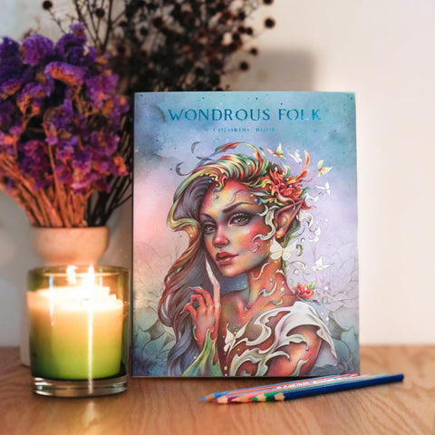Wondrous Folk spalvinimo knyga suaugusiems – fėjos, raganos, mitai