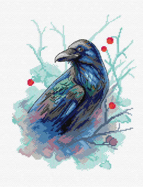 Raven siuvinėjimo kryželiu rinkinys, 16 ct Aida, 22 spalvos, 18x23 cm