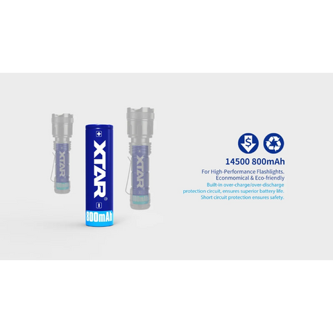 XTAR 14500 ličio jonų įkraunama baterija 800 mAh su apsauga
