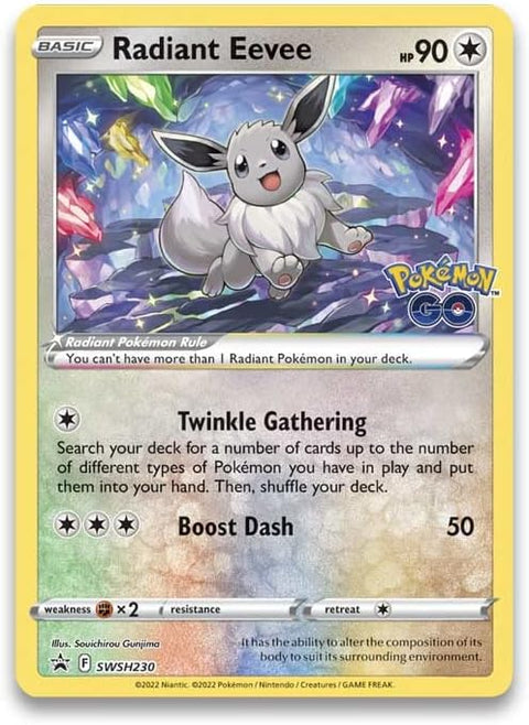 Pokémon GO Radiant Eevee Premium kolekcija – 8 pakeliai, kilimėlis, segė