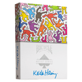 Kortų kaladė Bicycle Artist Series su Keith Haring ryškiomis spalvotomis figūromis viršuje, baltu apačioje ir autografu ant šono