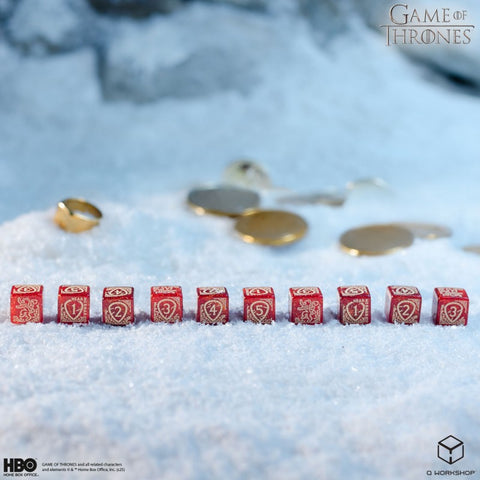 Sostų karai Lannister D6 kauliukai 10 vnt – Q-Workshop, raudoni, licencijuoti