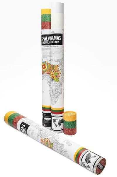 Spalvinamas pasaulio žemėlapis lietuviškai 58,5×84 cm – terapinis plakatas